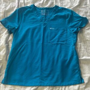 Figs Women's Electric Blue V-Neck Short Sleeve Top